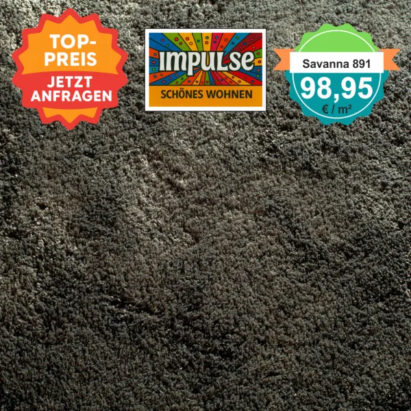 JAB Savanna 891 Kohle – Draufsicht des Hochflor-Teppichbodens mit Preisangabe